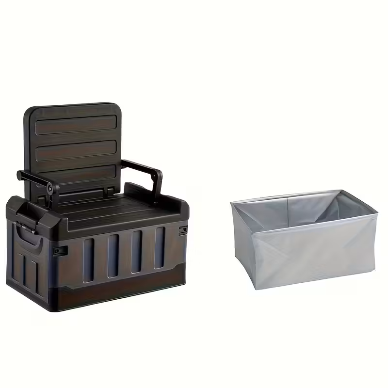 Foldable Camping Stool with Backrest & Storage Bag