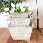 Vintage Inspired Heirloom Garden Metal Planters, Set of Three