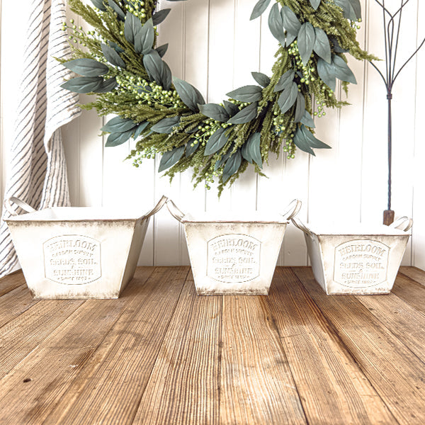 Vintage Inspired Heirloom Garden Metal Planters, Set of Three